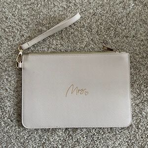 Bridal clutch / wristlet with “Mrs.” engraving